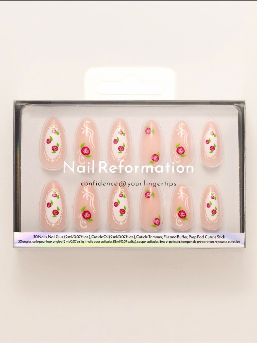 Nail Reformation Nude Red Rose Floral Press-On Nails NIB